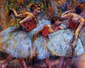Three Dancers, Blue Skirts, Red Blouses